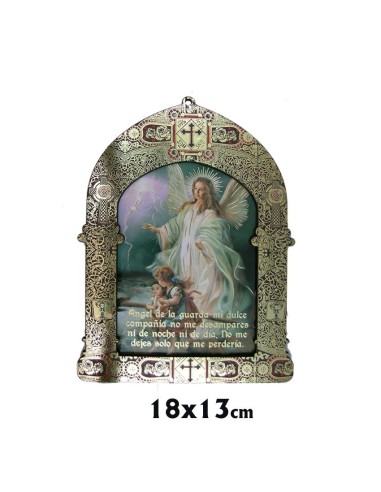 Capilla 13. 5x18cm Angel Guarda Brillo Oro Marco Decorado Estilo Bizantino