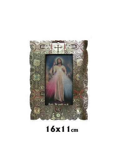 Capilla Rectangular 11x16cm Jesús Misericordioso Brillo Oro Marco Decorado Estilo Bizantino