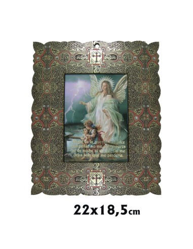 Capilla Rectangular 19x22cm Angel Guarda Brillo Oro Marco Decorado Estilo Bizantino