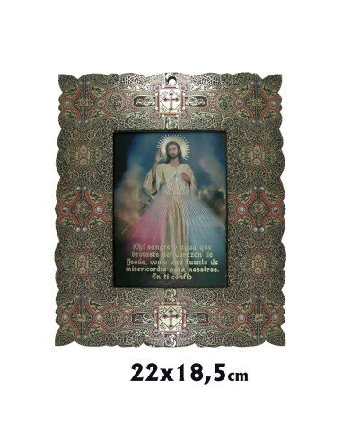 Capilla Rectangular 19x22cm Jesús Misericordioso Brillo Oro Marco Decorado Estilo Bizantino