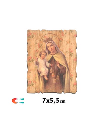 Tabla Madera 7x5. 5 CM Virgen Del Carmen Magnetico Y Con Soporte Trasero