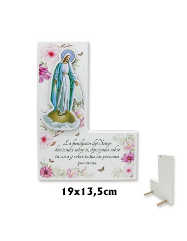 Tabla En Forma De L Bendicion 18x13cm Virgen Milagrosa En Relieve