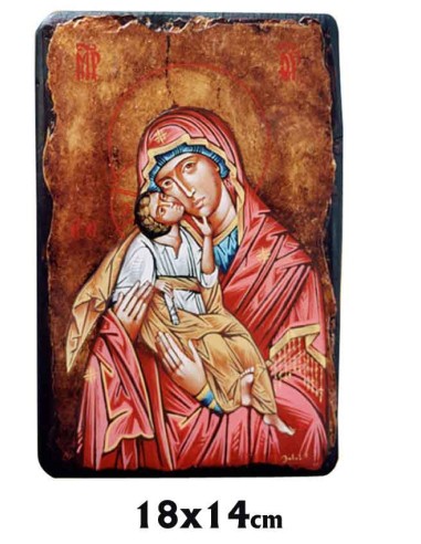 Icono Madera Pintado A Mano Acabado Antiguo 14x18cm Nizzzzzo Besa En La Mejilla