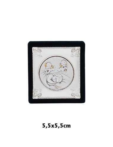 Icono Plata Oval 18x14cm Virgen Y Niño Chupando Dedo Con Apoyo Metal
