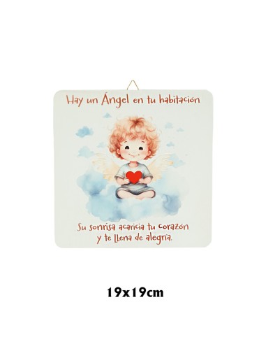 Cuadro infantil Angelito con corazon 19x19cm blanco acabado relieve y caja