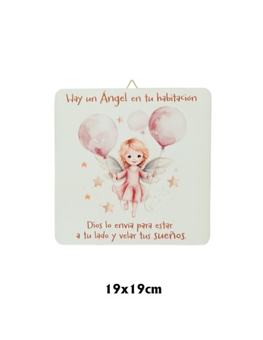 Cuadro infantil Angelita con globos 19x19cm blanco acabado relieve y caja