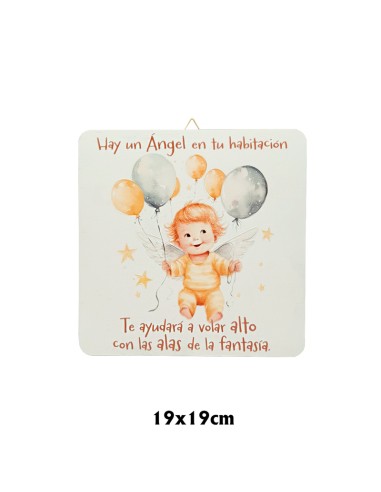 Cuadro infantil Angelito con globos 19x19cm blanco acabado relieve y caja