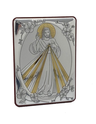 Icono Aluminio 10x7cm Jesus Misericordioso Bicolor Marco Con Flores