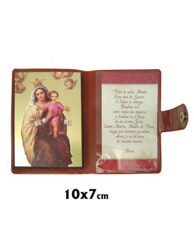 Icono Tabla De Viaje Oro Brillo Virgen Carmen 10x7cm Con Funda Y Cierre