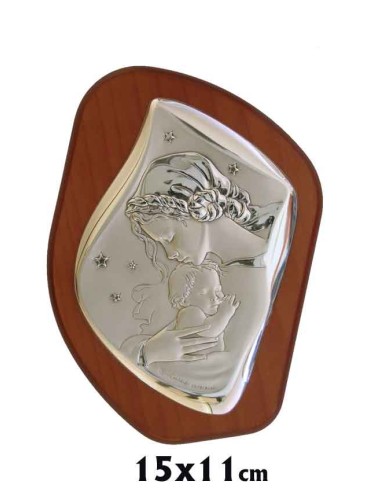 Icono Plata Bilaminada 15x11 Sobre Madera Tipo Lagrima Virgen Con Nizzzzzo Y Estrellas