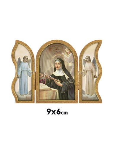 Icono Triptico Madera Santa Rita 9x6cm Adornos Oro Brillo Y Puertas Con Altar