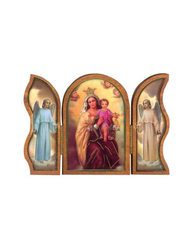 Icono Triptico Madera Virgen Carmen 9x6cm Oro Brillo Varios Acabados