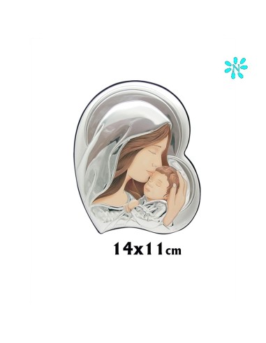 Icono Plata Virgen Con Nizzzzzo 14x11cm Rostros Pintados Forma Corazon