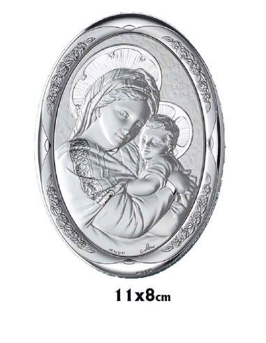 Icono Plata Oval 11x8cm Virgen Del Abrazo Con Turbante