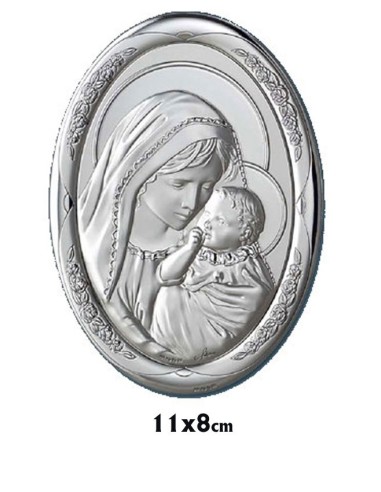 Icono Plata Oval 11x8cm Virgen Con Niño Chupando El Dedo