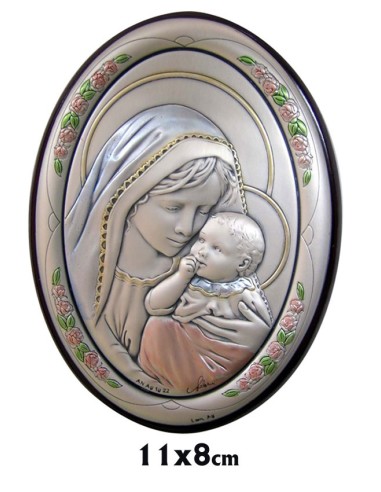 Icono Plata Oval 11x8cm Virgen Y Niño Chupando Dedo Pintado Con Apoyo Metal