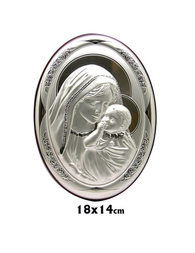 Icono Plata Oval 18x14cm Virgen Y Niño Chupando Dedo Con Apoyo Metal