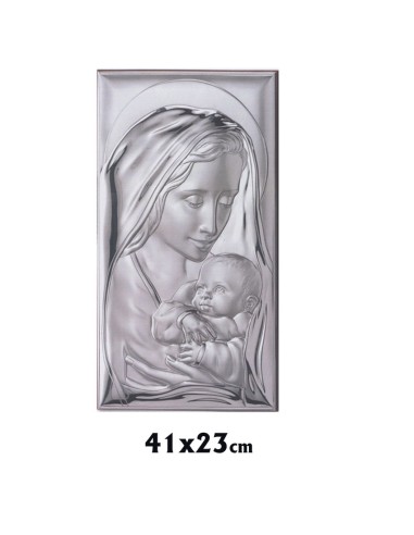 Icono Plata Bilaminada 41x23cm Virgen Con Niño Despierto