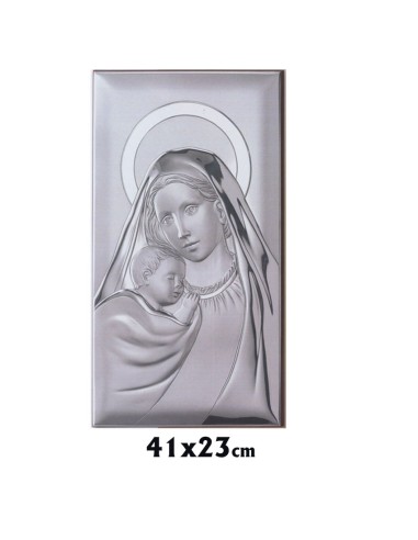 Icono Plata Bilaminada 41x23cm Virgen Con Velo Y Niño Dormido Bajo El Manto