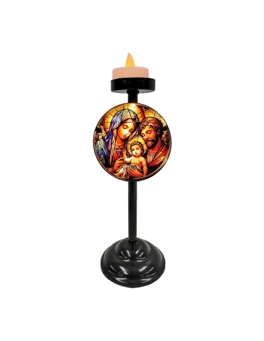 Vidriera Sagrada Familia 21x8cm PCA 11 con peana y vela led parte superior
