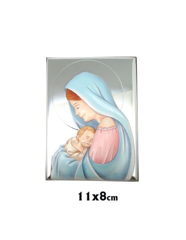 Icono Plata Virgen Con Niño 11x8cm Acabado Ceramico A Color Rectangular