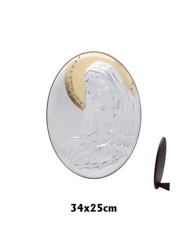 Icono Plata Virgen Con Nizzzzzo Oval 25 X 34cm Aureola Dorada