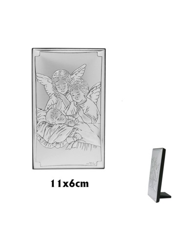 Icono Plata 11x6. 5 Vertical Angeles De La Guarda Con Jesús