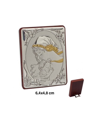 Icono Aluminio 6. 4x4. 8cm Virgen Con Nizzzzzo En Brazos Bicolor Marco Con Flores