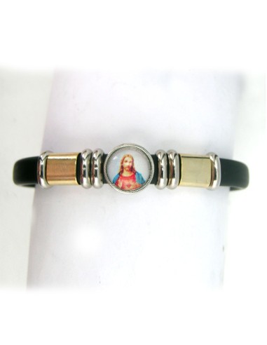Pulsera Caucho Con Adornos Metal Bicolor Y Foto Resina Al Centro