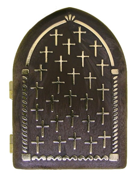 Capilla Marron Con Cruces Doradas 7x5cm Con 2 Fotos En El Interior