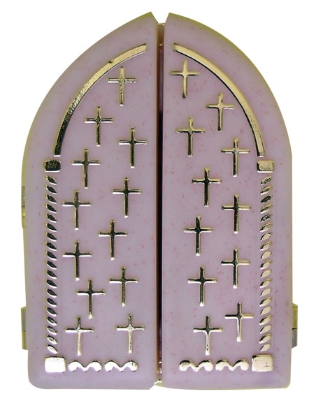 Capilla Triptico Con Cruces Doradas 7x5cm Con Foto En El Interior Y 2 Angeles