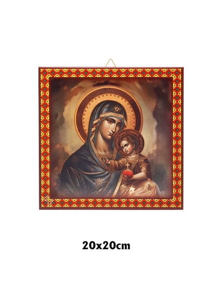 Cuadro ceramica Virgen manto azul Niño con corazon con impresion en relieve