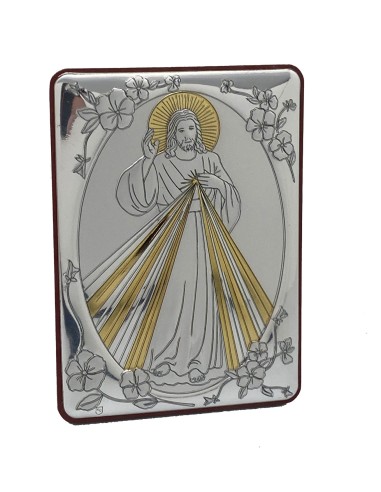 Icono Aluminio 10x7cm Jesús Misericordioso Bicolor Marco Con Flores