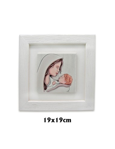 Cuadro Virgen Con Nizzzzzo 19x19cm Ceramica Blanca