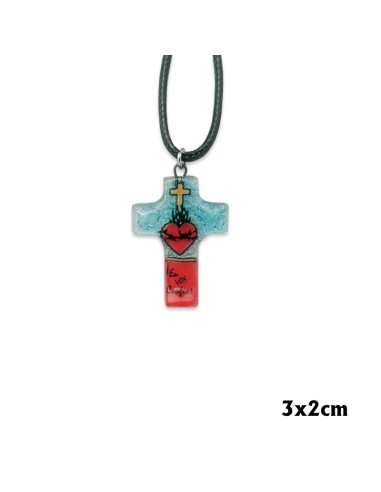 Cruz Cristal Sagrado Corazon Colgante 3. 5cm Hecho A Mano Con Cordon