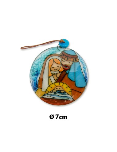 Nacimiento Medallon Cristal 7cm Para Colgar Sagrada Familia Nizzzzzo En Cuna De Frente