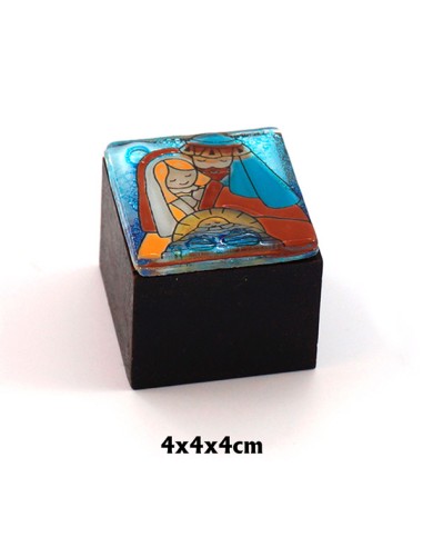 Nacimiento Cristal En Caja 4x4x4cm Sagrada Familia Nizzzzzo En Cuna De Frente