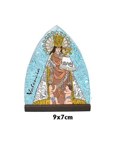 Placa Oval Cristal 9x7cm Virgen Desamparados Con Base Madera Y Vela