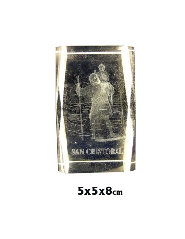 Figura Cristal Grabado A Laser 5x5x8cm San Cristobal