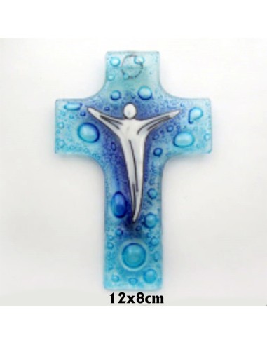 Cruz Cristal 12x8cm Cristo Moderno Fondo Azul