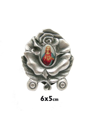 Placa Metal Niquel Forma De Rosa Con Foto Al Centro 5. 5x5cm Con Base
