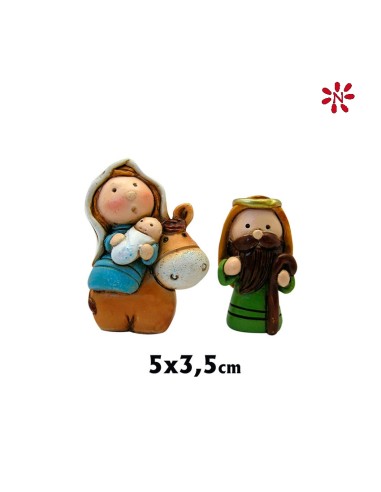 Juego Sagrada Familia Infantil 5x3. 5cm S. Jos? Con Bast?n Y Virgen En Burrito Marr?n Con Niño