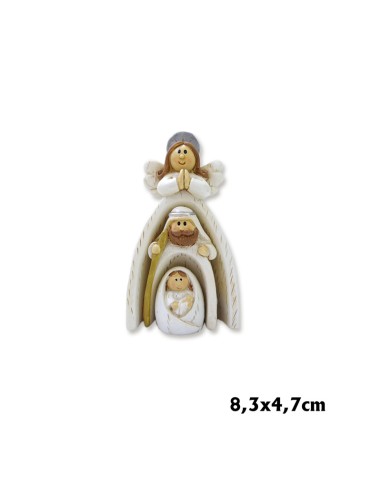 Nacimiento Res 8. 5x5cm Angel Con Sagrada Familia Pt Debajo 3 Figuras Serie Blanca