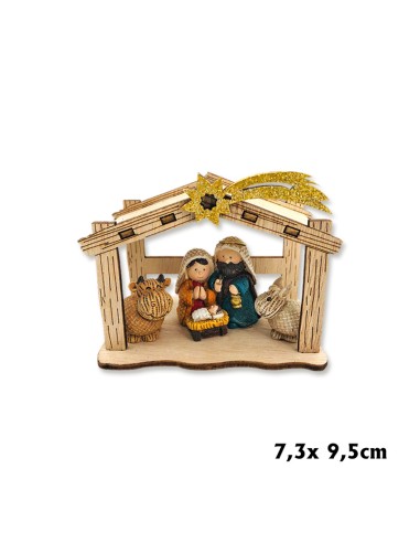 Nacimiento Res Sagrada Familia 5 Piezas Pe En Pesebre Madera 7. 5x9. 5cm San Jose Con Barba