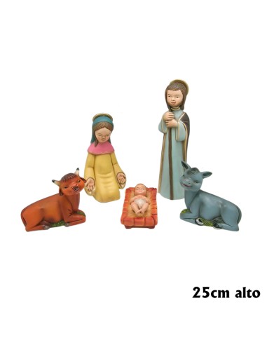 Nacimiento Esc 5 Figuras 25cm Niño Con Cuna Tipo Artesania