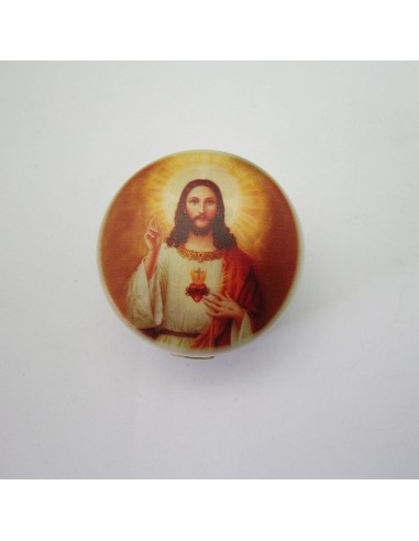 Caja Redonda Con Foto Corazon De Jesus Acabado Nacar