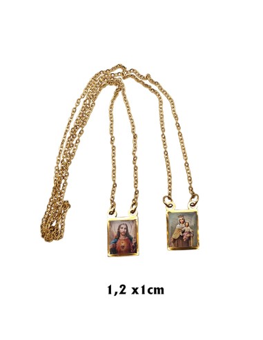 Escapulario Acero dorado Rectangular 1.2x1cm foto esmalte duro con cadena de acero