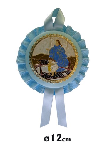 Medalla Cuna Angel Con Nizzzzzo Sobre El Puente Con Placa Esmaltada Piel Celeste 12cm