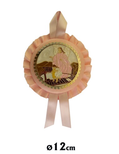 Medalla Cuna Angel Con Nizzzzza Sobre El Puente Con Placa Esmaltada Piel Rosa 12cm