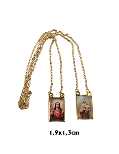 Escapulario Acero dorado Rectangular 1.9x1.3cm foto esmalte duro con cadena de acero